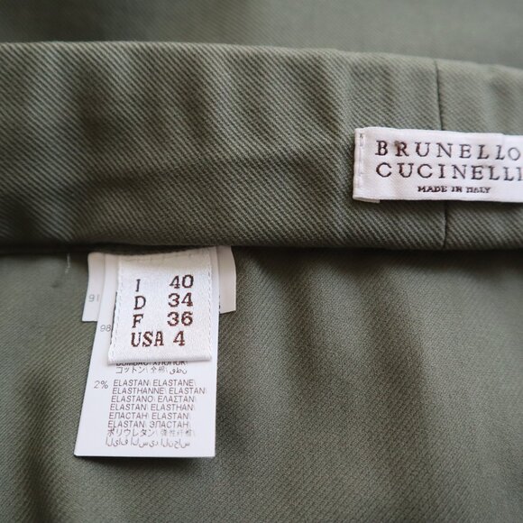 Brunello Cucinelli Skirt Monili Track Rushed Army Green Cotton Twill Size 4 - Picture 8 of 9